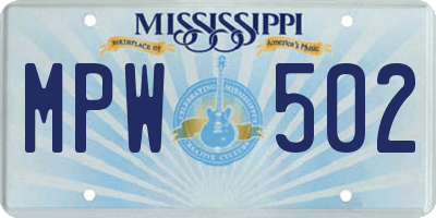 MS license plate MPW502