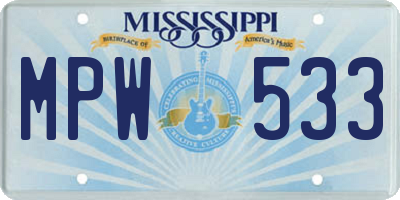 MS license plate MPW533
