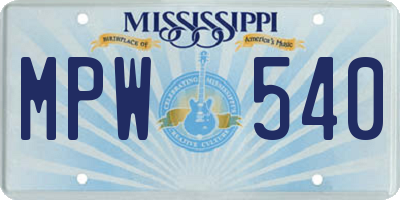 MS license plate MPW540