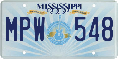 MS license plate MPW548