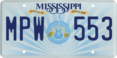 MS license plate MPW553