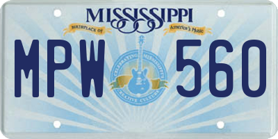 MS license plate MPW560