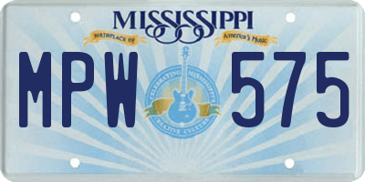 MS license plate MPW575