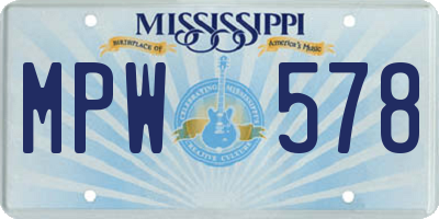 MS license plate MPW578