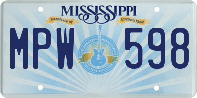 MS license plate MPW598