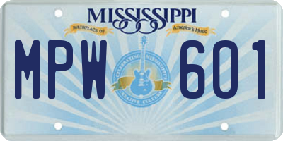 MS license plate MPW601