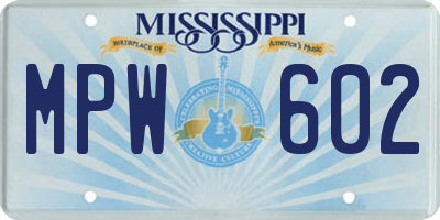 MS license plate MPW602