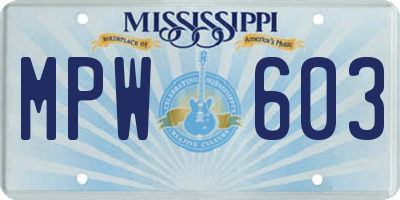 MS license plate MPW603