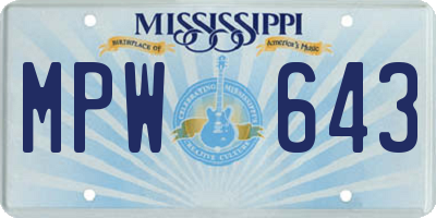 MS license plate MPW643
