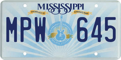 MS license plate MPW645