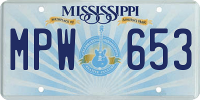 MS license plate MPW653