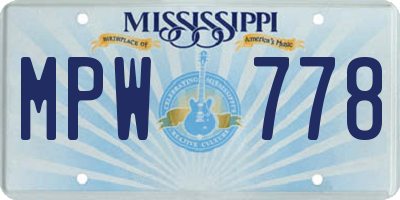 MS license plate MPW778