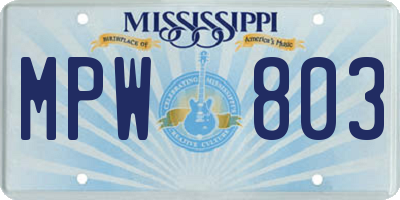 MS license plate MPW803