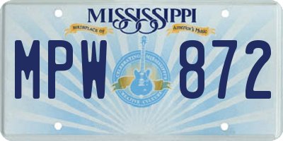 MS license plate MPW872