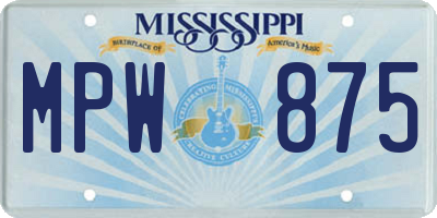 MS license plate MPW875