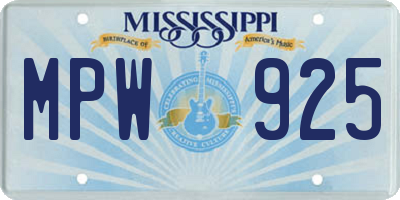MS license plate MPW925