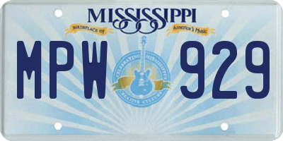 MS license plate MPW929