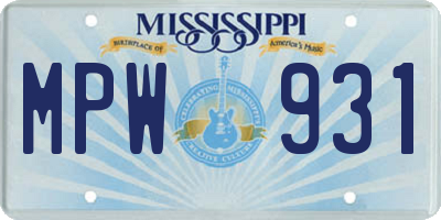 MS license plate MPW931