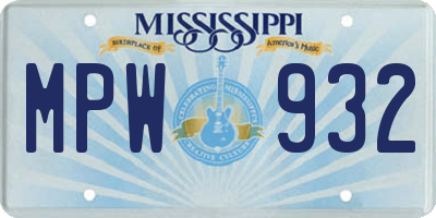 MS license plate MPW932