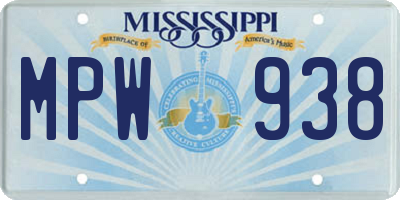 MS license plate MPW938