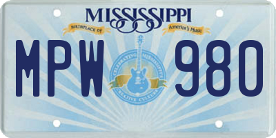 MS license plate MPW980
