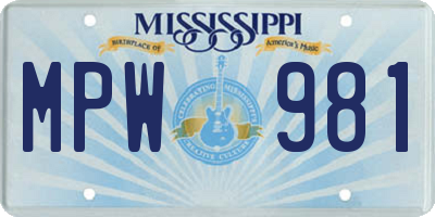 MS license plate MPW981