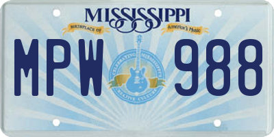 MS license plate MPW988