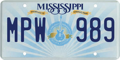 MS license plate MPW989