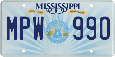 MS license plate MPW990