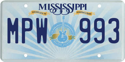 MS license plate MPW993