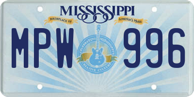 MS license plate MPW996