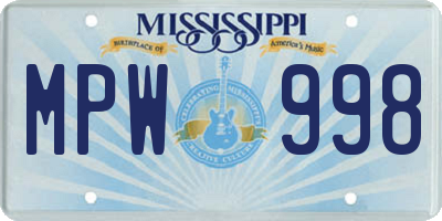 MS license plate MPW998