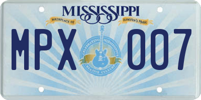 MS license plate MPX007