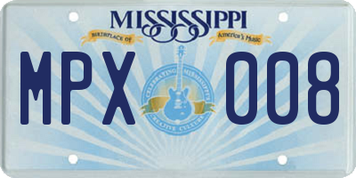 MS license plate MPX008