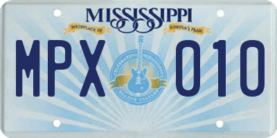 MS license plate MPX010