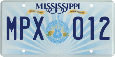 MS license plate MPX012