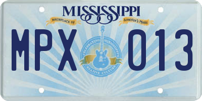 MS license plate MPX013