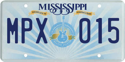 MS license plate MPX015