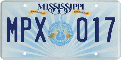 MS license plate MPX017
