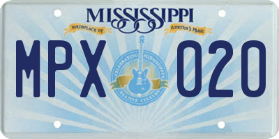 MS license plate MPX020