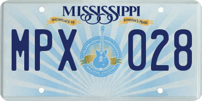 MS license plate MPX028