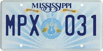 MS license plate MPX031
