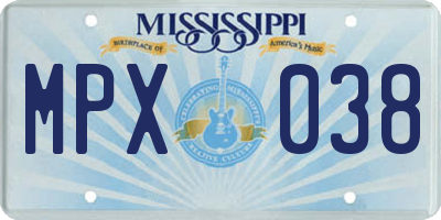 MS license plate MPX038