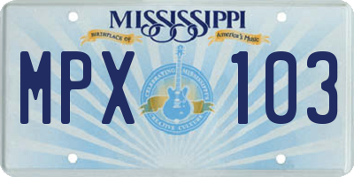 MS license plate MPX103