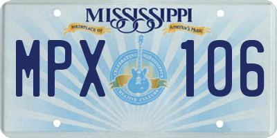 MS license plate MPX106