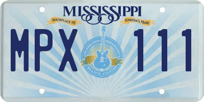 MS license plate MPX111