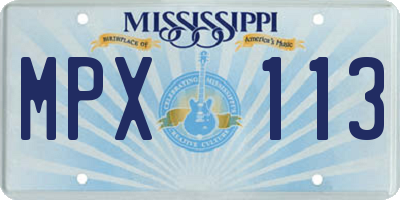 MS license plate MPX113