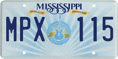 MS license plate MPX115