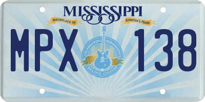 MS license plate MPX138