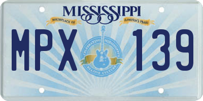MS license plate MPX139
